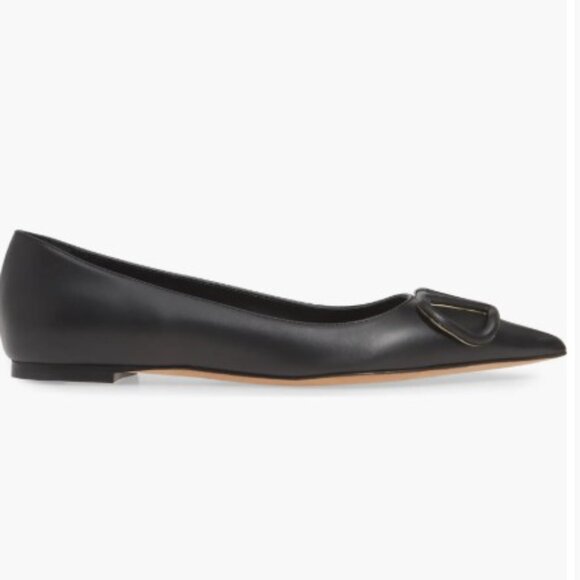 Black Valentino Garavani VLOGO Pointed Toe Ballet Flat - Picture 7 of 11
